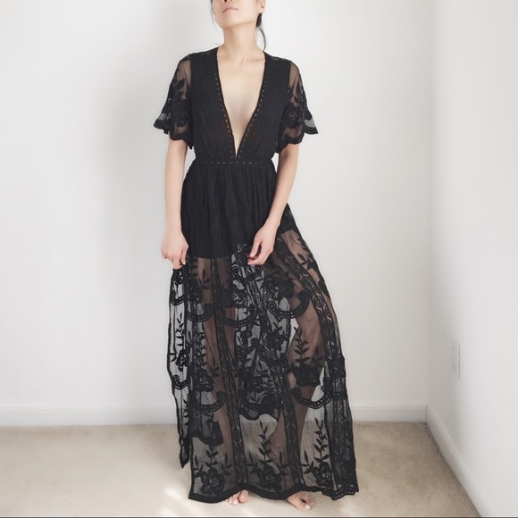 5 Star Rating -SEXY Lace Romper  Maxi Dress - Picture 2 of 6